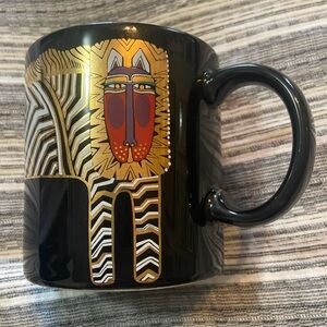 Laurel Burch Mug Black Multicolor Metallic Gold Cat Lion Zebra Vintage 80’s 90’s